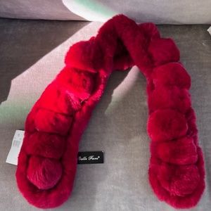 Belle Fare Red Rex Rabbit Fur Pull Through Scarf